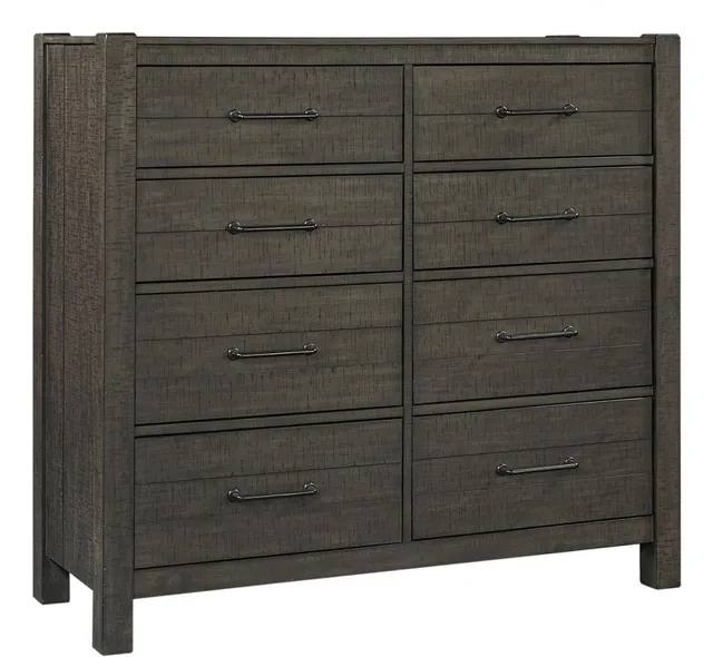 Front view of Aspenhome Mill Creek Carob eight-drawer dresser 