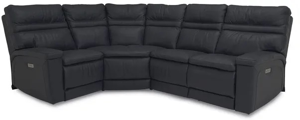Stock photo of a black leather sectional sofa from Palliser furniture. 