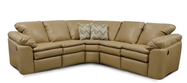 Stock photo of a tan leather sectional sofa from England furniture.
