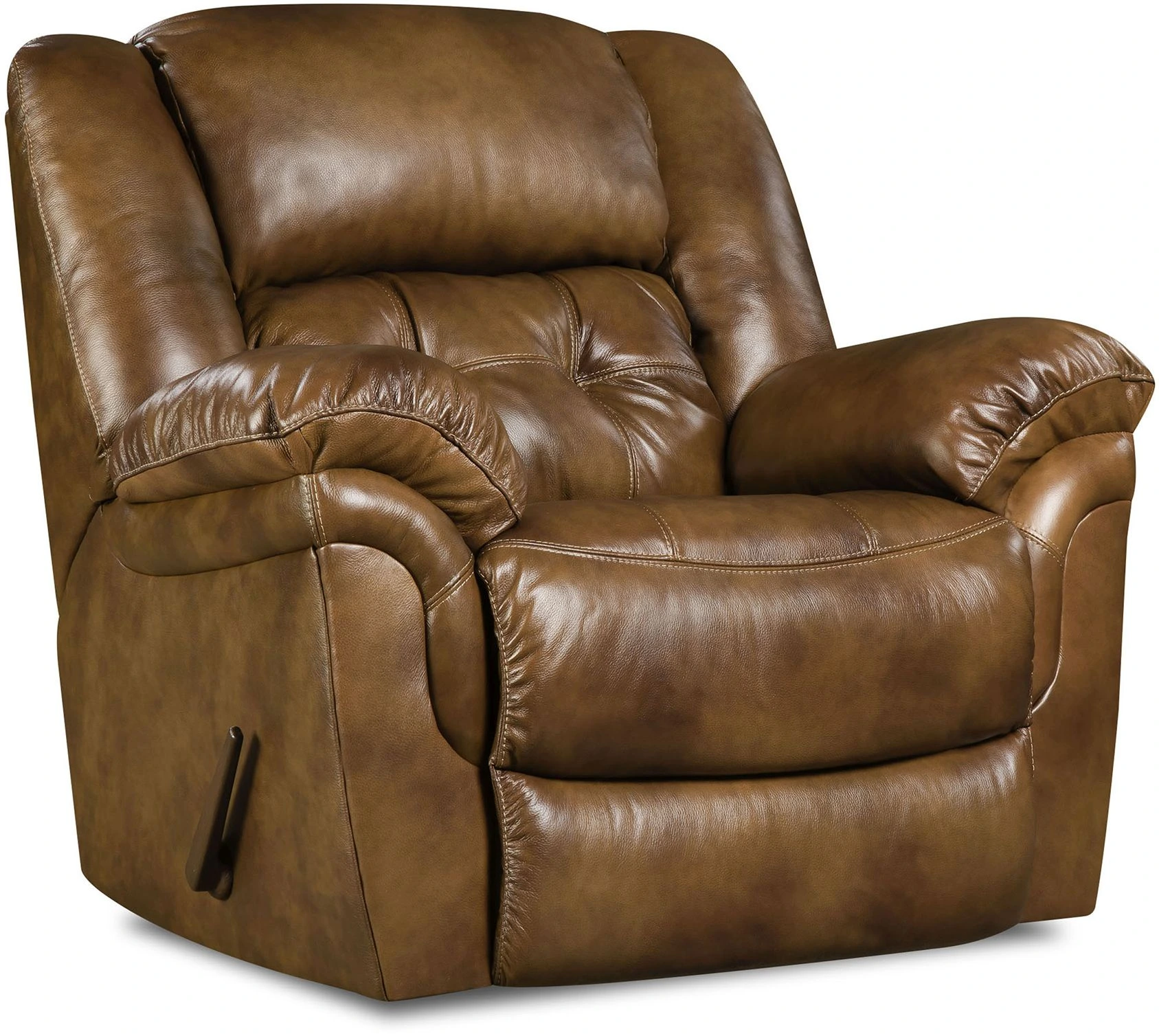 Side view of the HomeStretch Chaps collection power rocker recliner 