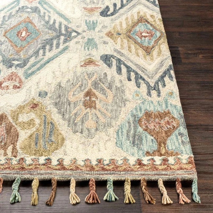 A close up of a rug with modern design