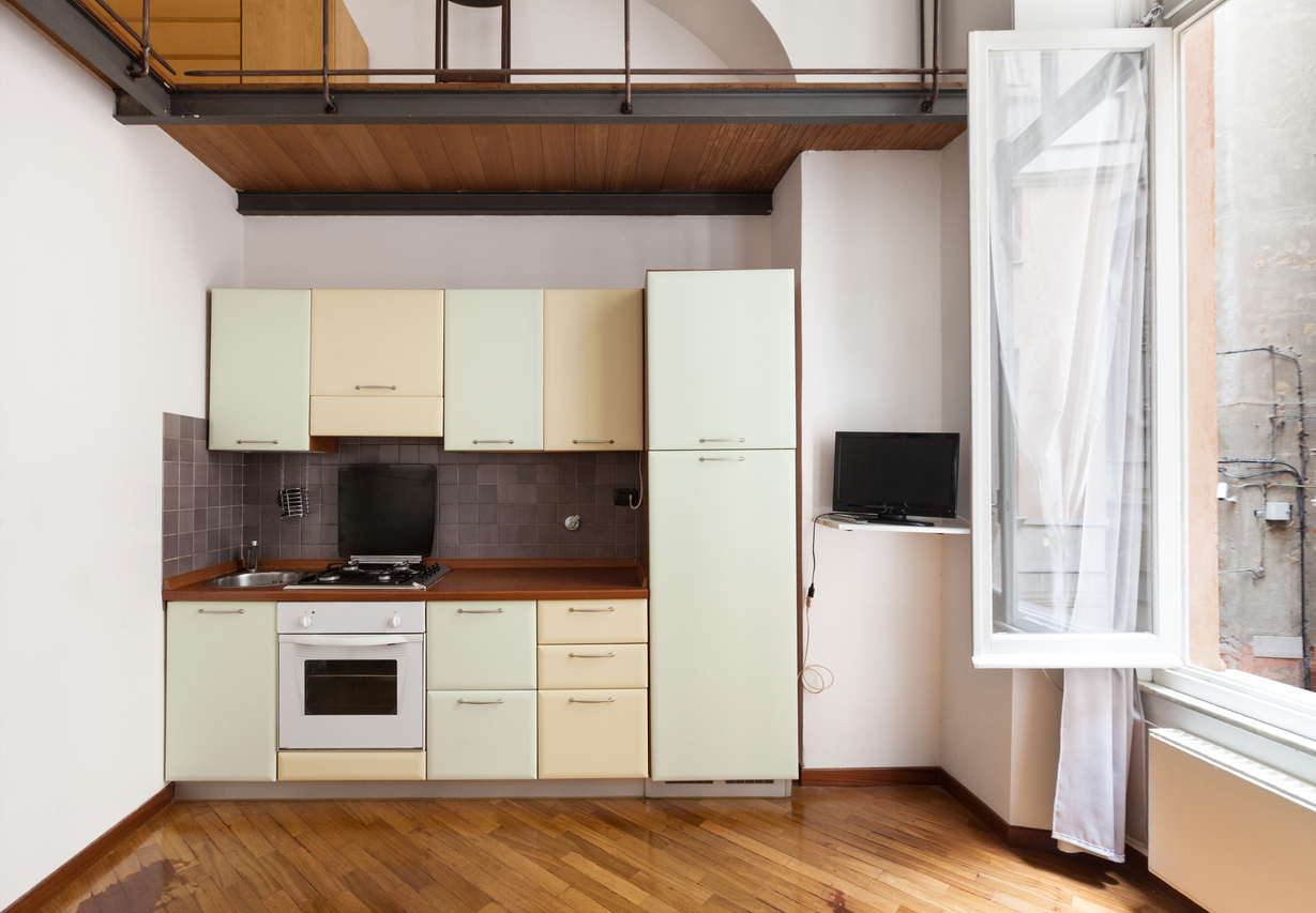 muted yellow and green kitchen appliances