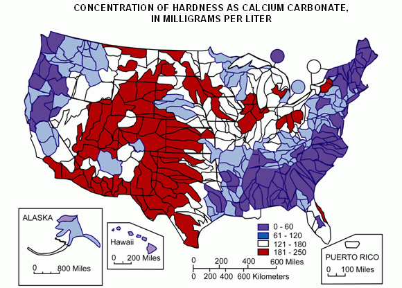 Map of hard water in the US