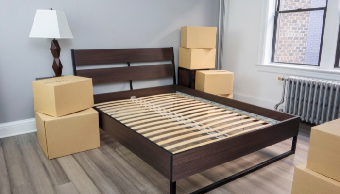 Bed frame without mattress and boxes