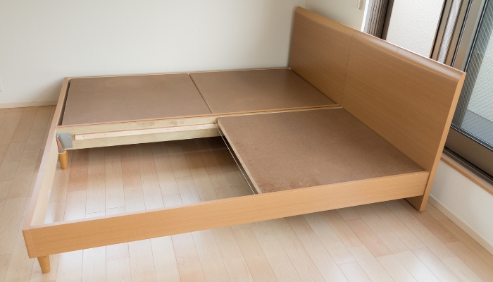 Platform bed frame with wood boards for support
