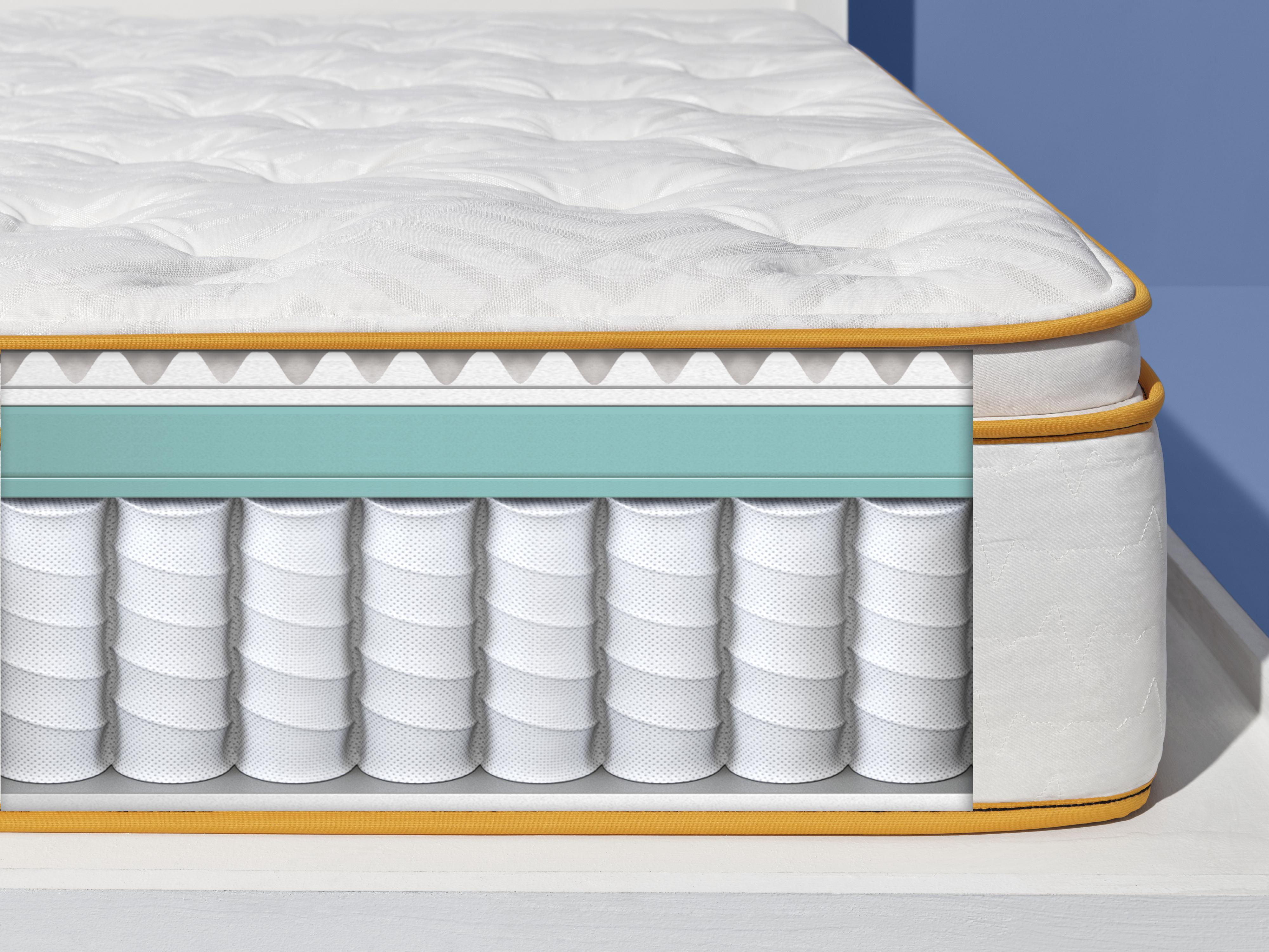Closeup of hybrid mattress cutout 