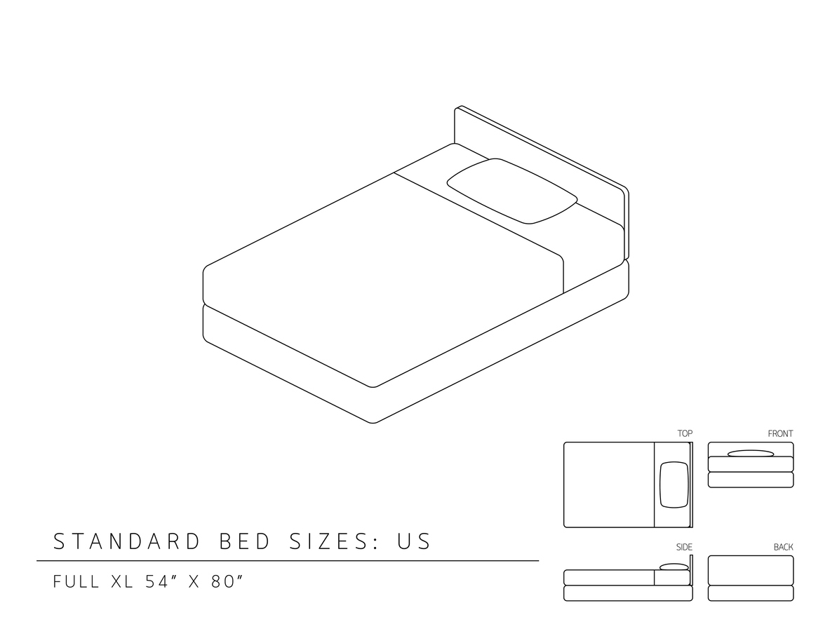 infographic of standard bed dimensions of full-xl size mattress