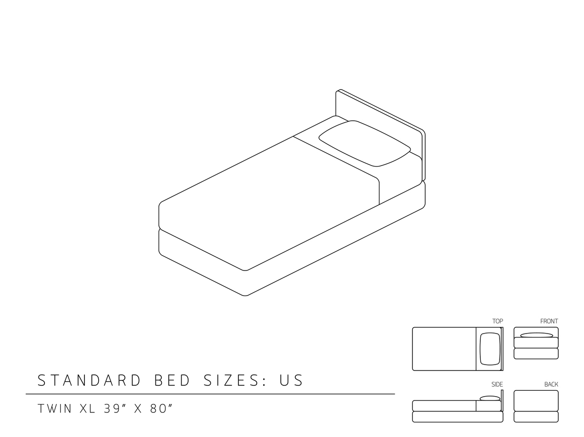 infographic of standard bed dimensions of twin-xl mattress