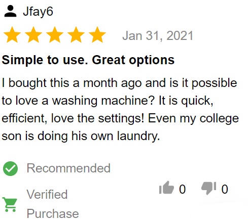 Customer review of Electrolux EFLW427UIW front load washer