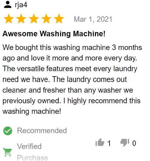 Customer review of LG WM4500HBA front load washer