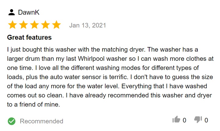 whirlpool WTW5005KW top load washer review with friend recommendation