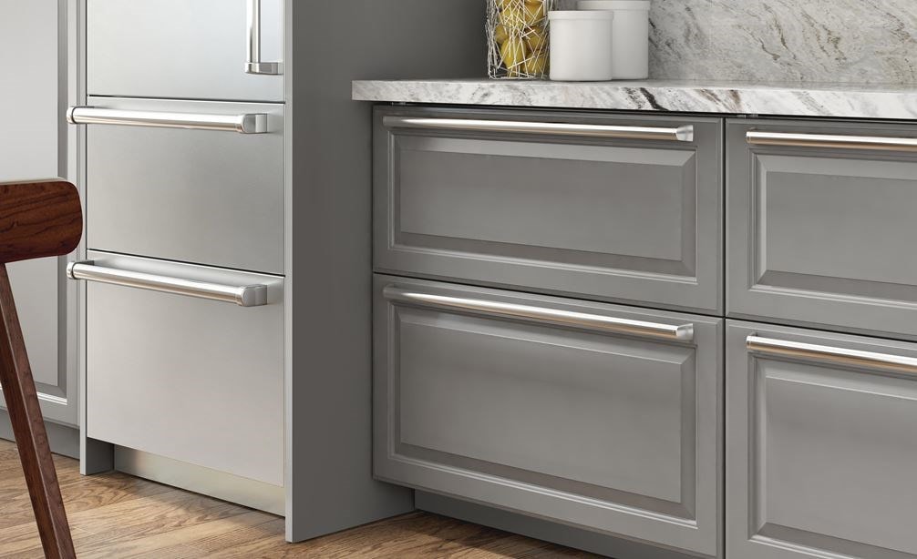 Sub-Zero drawer refrigerators shown seamlessly installed into cabinetry