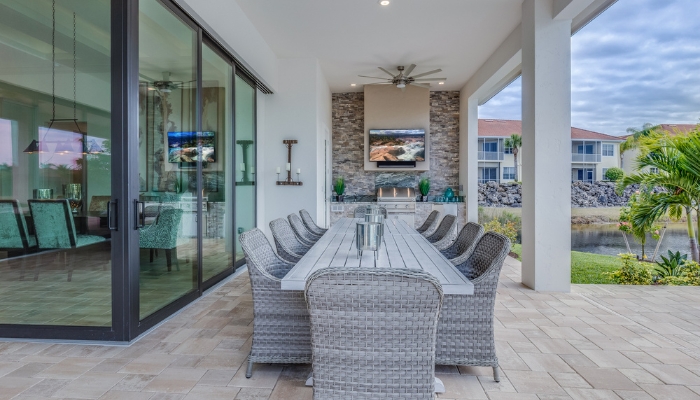 Luxury patio with outdoor TV display