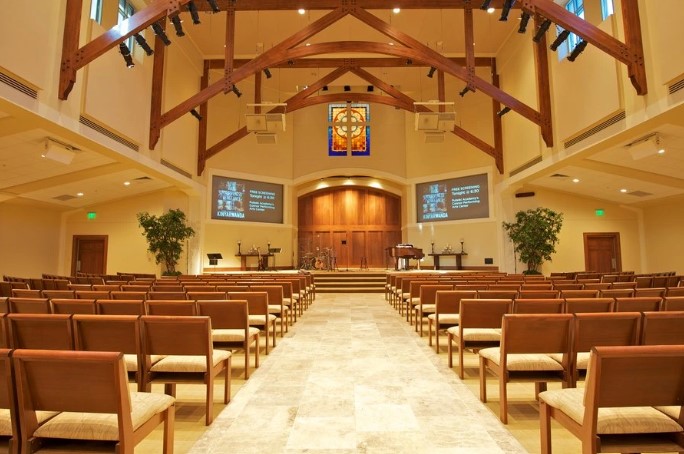 church aisle facing the stage