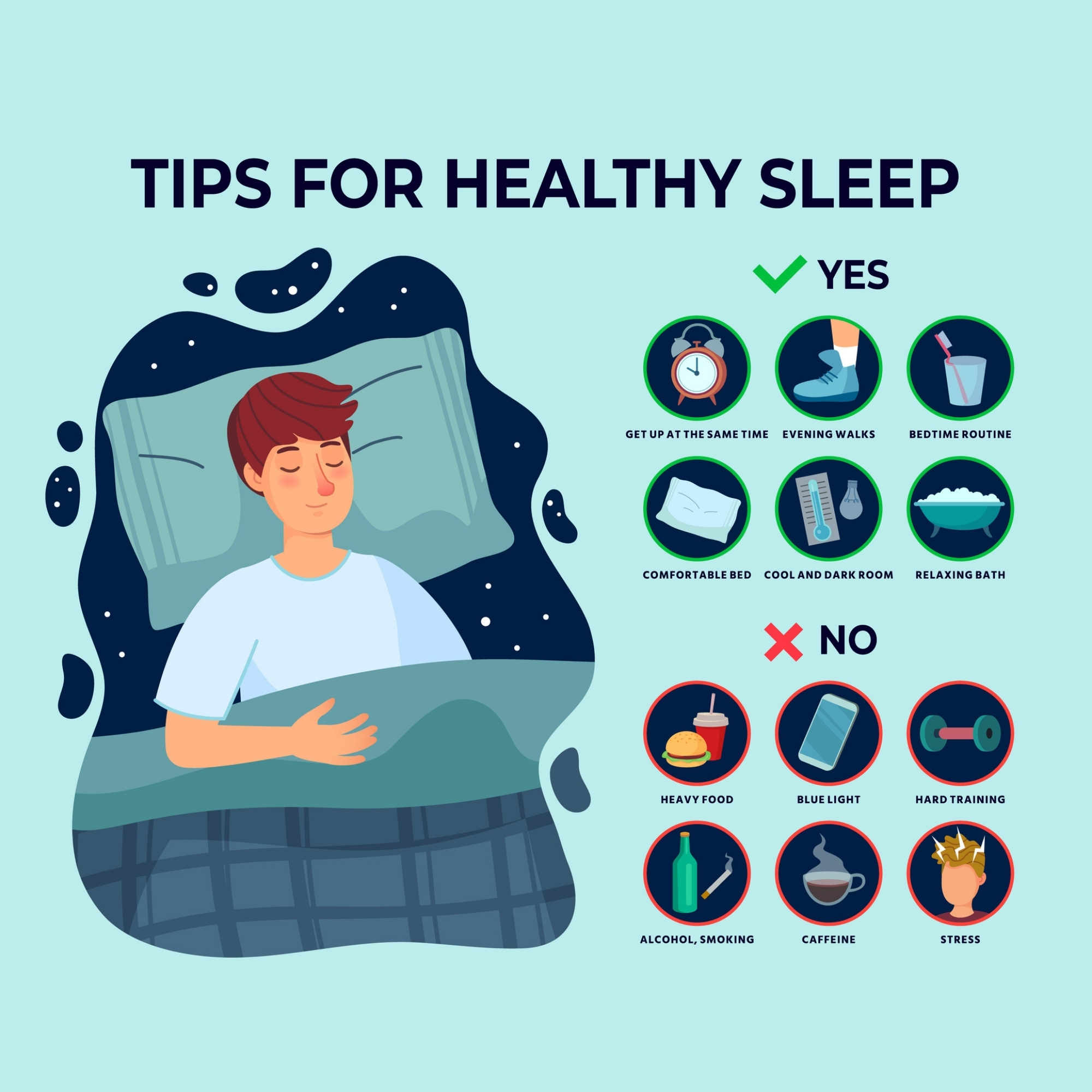 Infographic with recommendations for getting healthy sleep