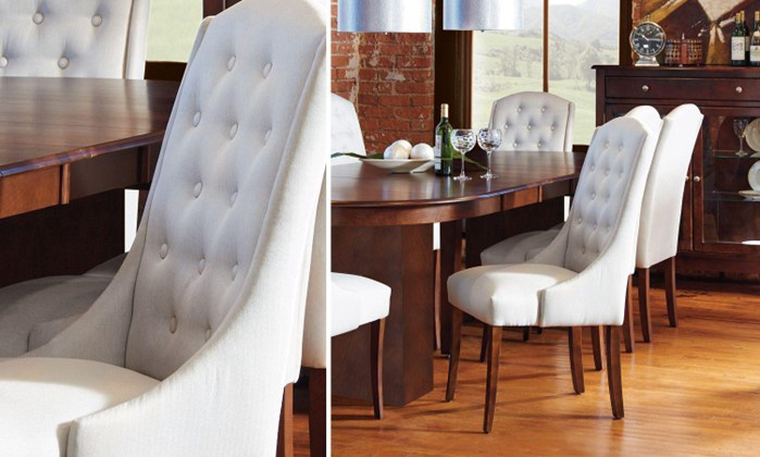 White padded dining chairs