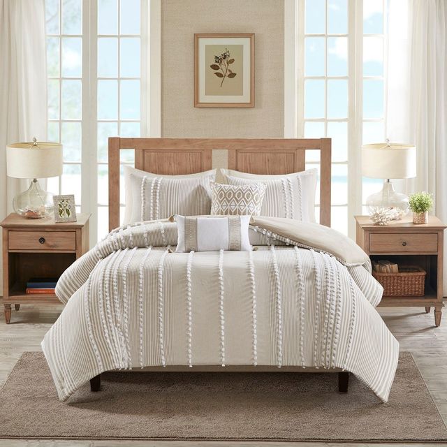 Olliix by Harbor House 3 Piece Taupe Full/Queen Anslee Cotton Yarn Dyed Duvet Cover Set-1