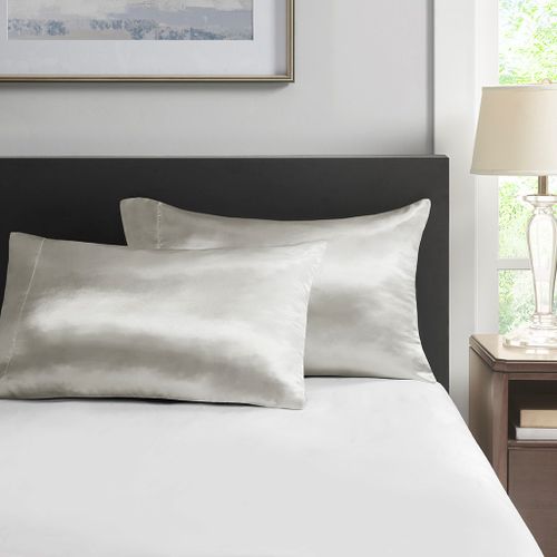 Olliix by Madison Park Essentials Satin 2 Piece Light Grey Standard Pillowcases