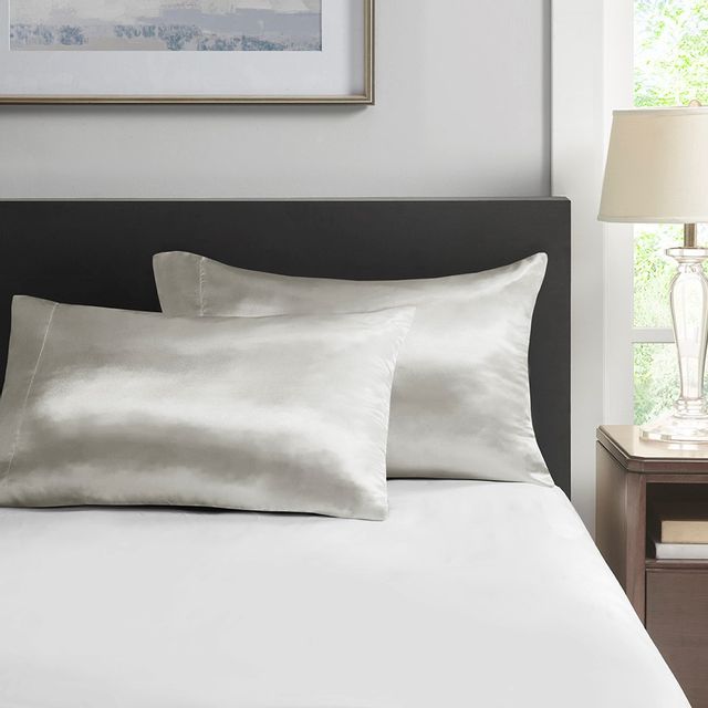 Olliix by Madison Park Essentials Satin 2 Piece Light Grey Standard Pillowcases-0
