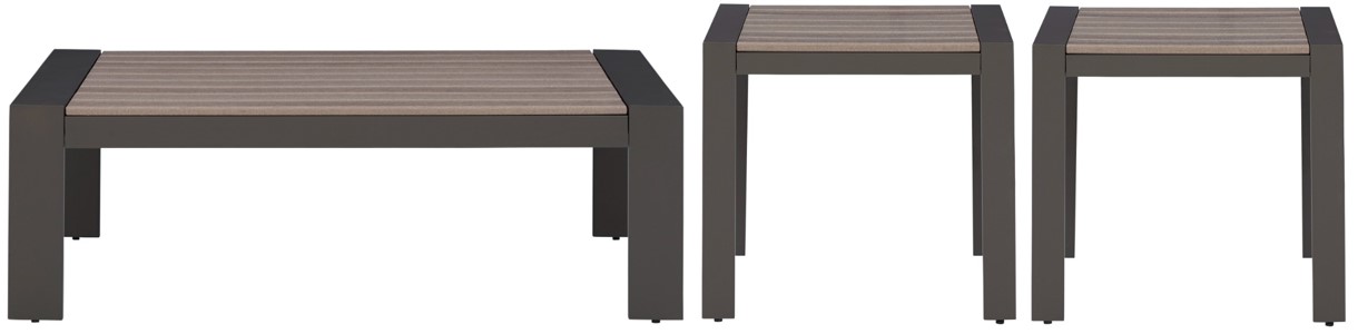 Signature Design by Ashley® Tropicava 3-Piece Taupe Outdoor Table Set
