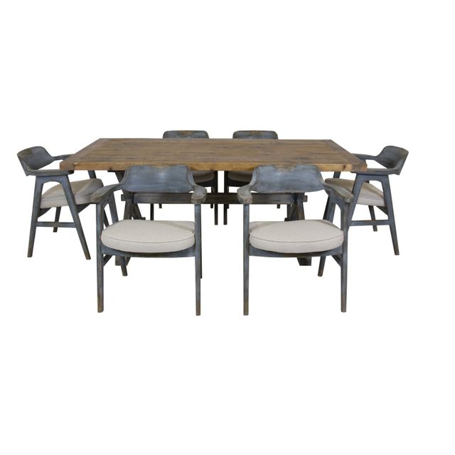 Nest Home Collections Mimi Natural Blue Dining Table & Six Wagner Chairs-2