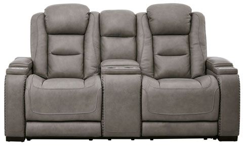 Signature Design by Ashley® The Man-Den Gray Power Reclining Loveseat with Console 1