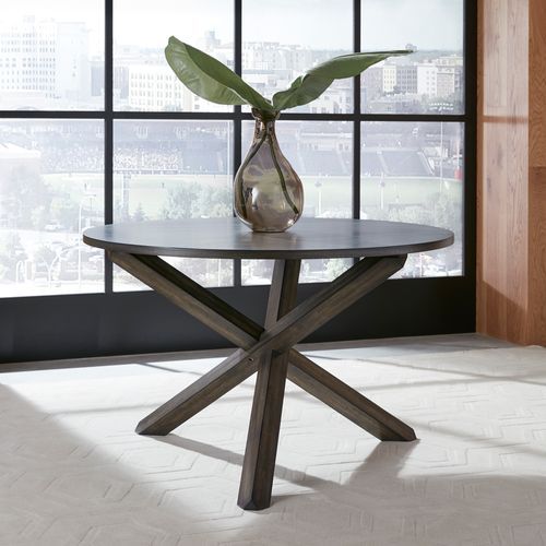 Liberty Furniture Anglewood 5 Piece Dark Umber Brown Pedestal Table Set-1