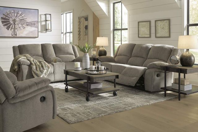 Signature Design by Ashley® Draycoll Pewter Double Reclining Loveseat with Console 7