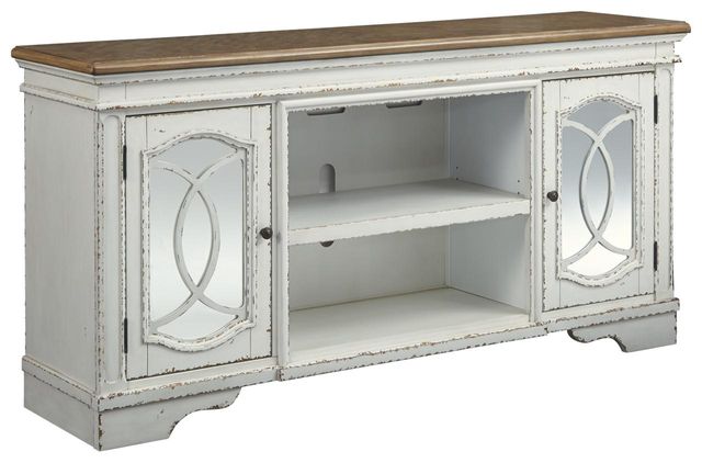 Signature Design by Ashley® Realyn Chipped White Extra Large TV Stand with Fireplace Option-0