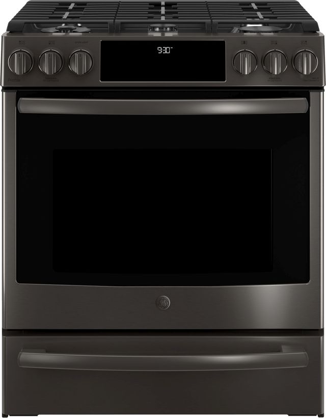 GE Profile™ 30" Black Stainless Steel Slide-In Front Control Gas Range 0