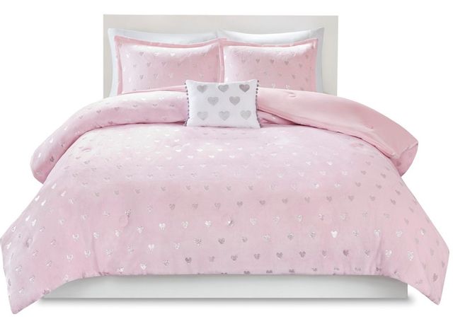 Olliix by Mi Zone Rosalie Pink and Silver Twin/Twin XL Metallic Printed Plush Comforter Set-0
