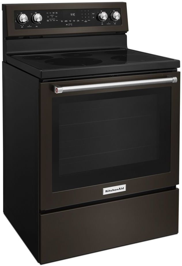 KitchenAid® 30" Black Stainless Steel with PrintShield™ Finish Free Standing Electric Convection Range-2