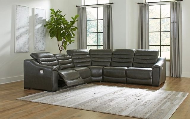 Signature Design by Ashley® Center Line 5-Piece Dark Gray Power Reclining Sectional-3
