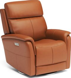 Flexsteel® View Dark Orange Swivel Power Recliner with Power Headrest and Lumbar