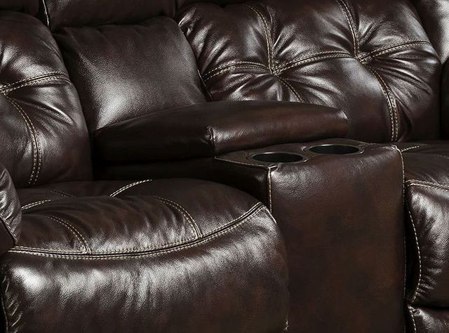 HomeStretch Brown Leather Reclining Console Loveseat-2