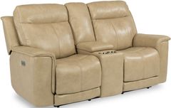 Flexsteel® Miller Beige Power Reclining Loveseat with Console and Power Headrests