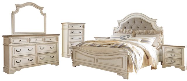Signature Design by Ashley® Realyn Chipped White Queen Upholstered Panel Bed 5
