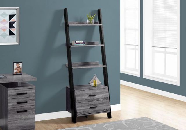 Monarch Specialties Inc. 69"H Grey-Black Ladder with 2 Storage Drawers 4