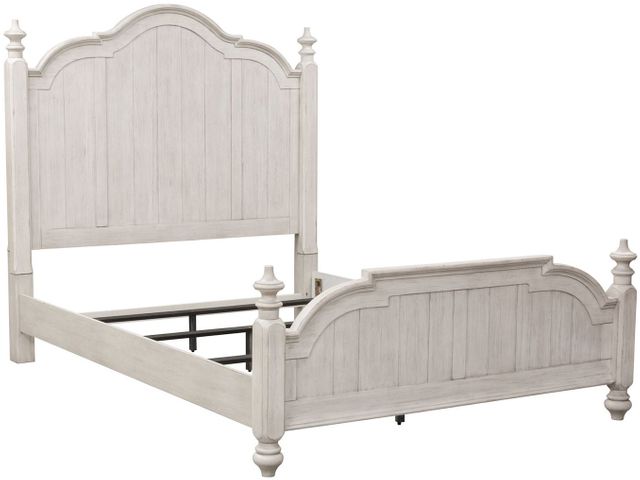 Liberty Furniture Farmhouse Reimagined 3 Piece Antique White Finish with Chestnut Tops King Poster Bed Set 1