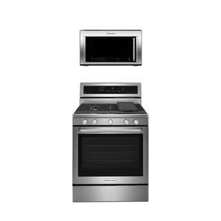 KitchenAid 2pc Stainless Steel Cooking Bundle - Freetanding Convection Gas Range and Convection OTR Microwave
