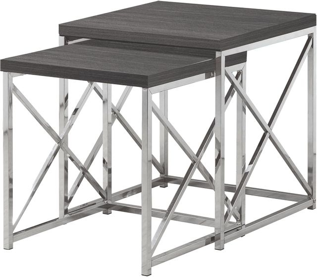 Monarch Specialties Inc. Set of 2 Grey Top with Chrome Metal Base Nesting Tables