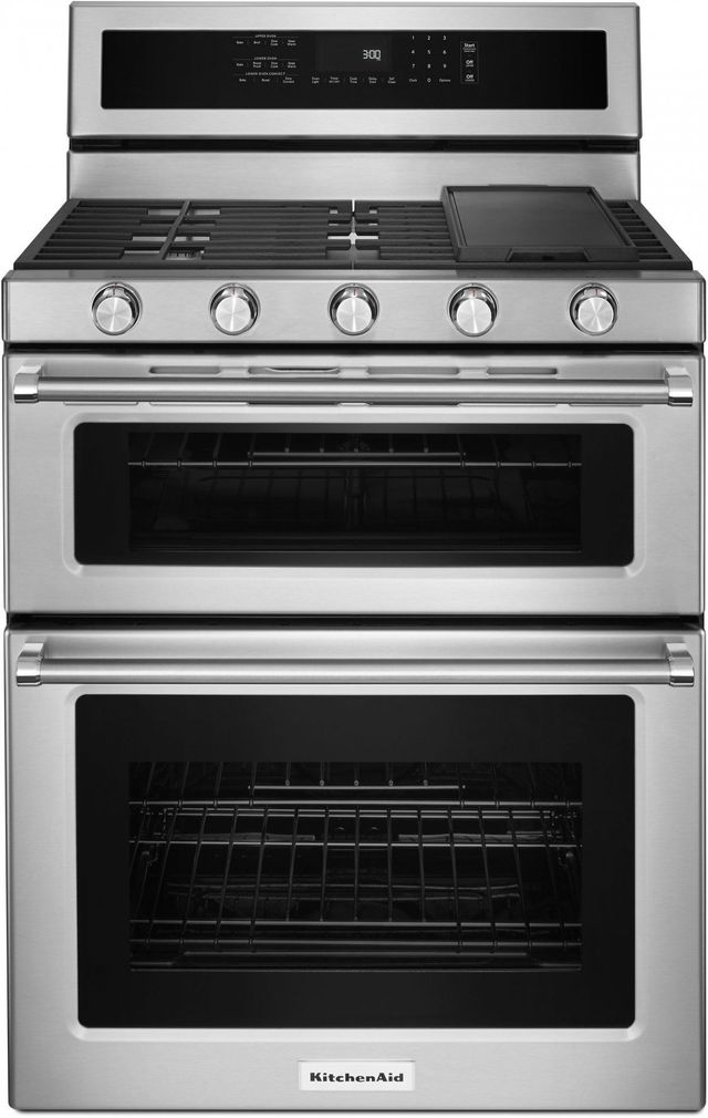 KitchenAid® 30" Free Standing Gas Double Oven Range-Stainless Steel-1