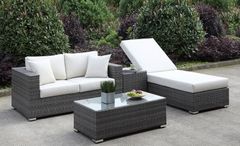 Furniture of America® Somani Light Gray Wicker/Ivory Cushion 4-Piece Patio Set