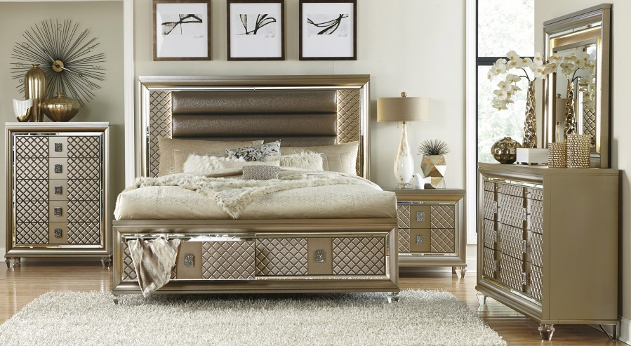 gold queen bedroom set