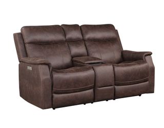 Cobalt Brown Dual-Power Leatherette Reclining Console Loveseat