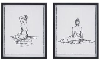 Olliix by Madison Park Feminine Figures Black/White Deckle Edge Sketch 2 Piece Framed Wall Art Set