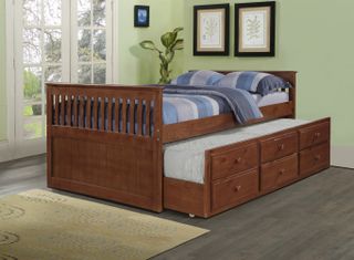 Donco Trading Company Youth Light Espresso Full Mission Captains Trundle Bed