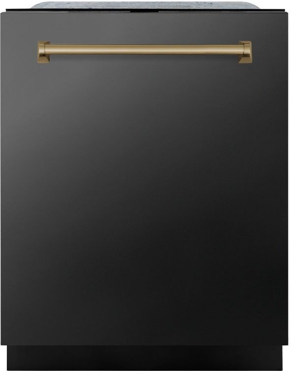 Zline Autograph Edition 24" Black Stainless Steel with Champagne Bronze Handle Built In Top Control Dishwasher