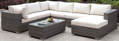 Furniture of America® Somani Light Gray Wicker/Ivory Cushion 5-Piece U Sectional & Coffee Table