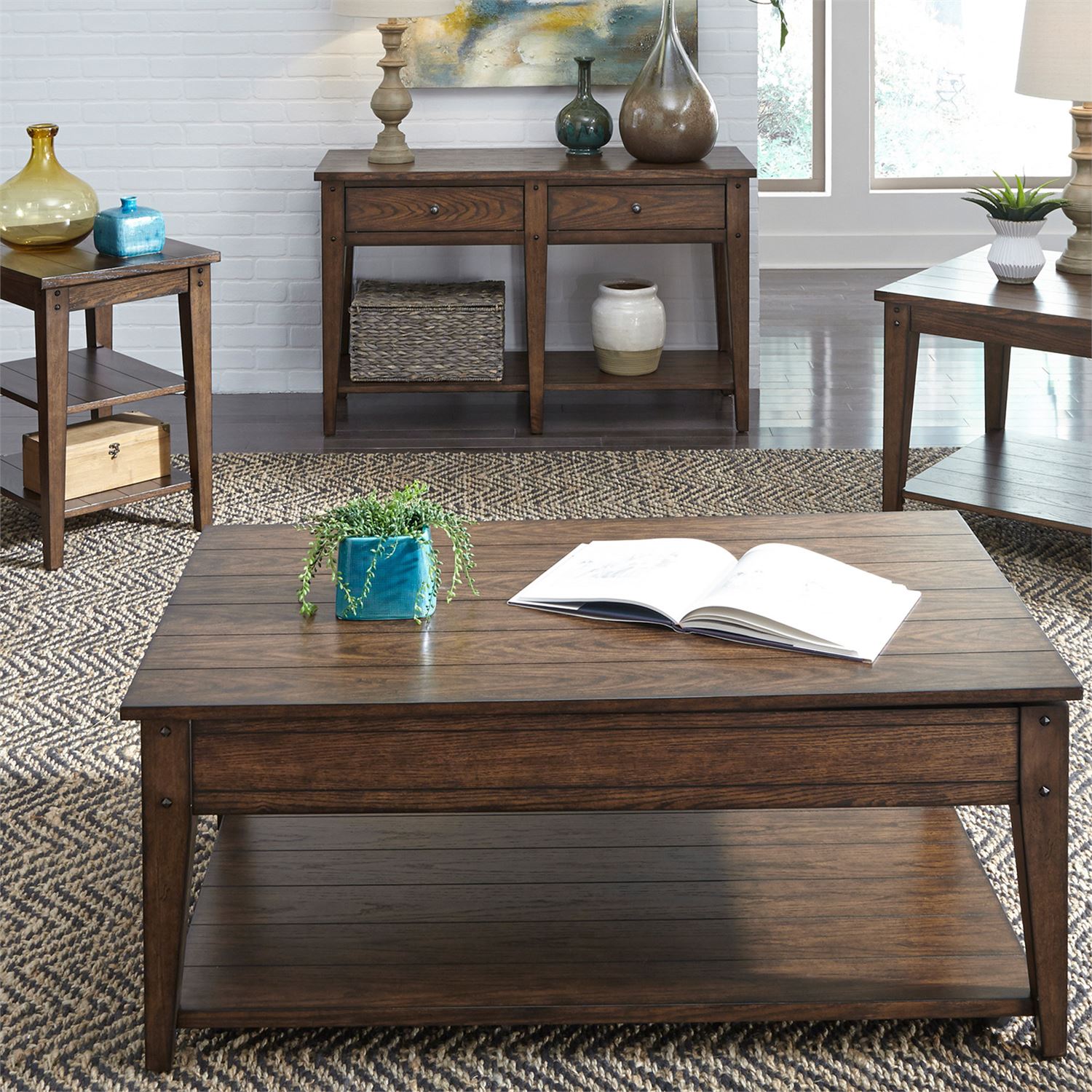 lake house rustic brown oak end table